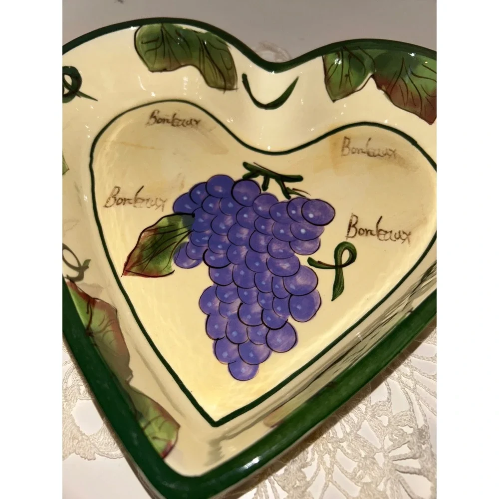Baum Bros Style Eyes Grape Writing Collection Heart Shaped Ceramic Serving Bowl